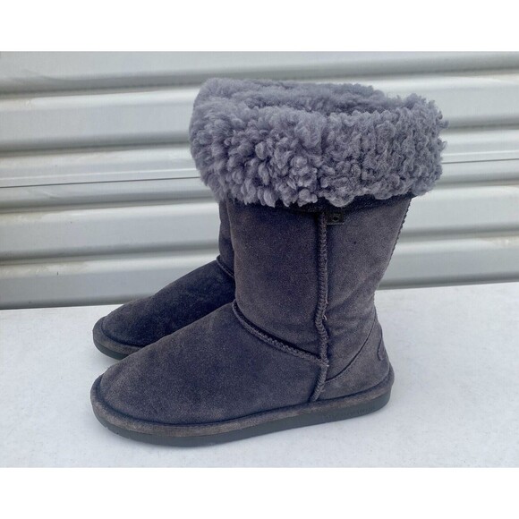 BEARPAW Tall Woman’s Size 8 Gray Suede Upper Sheepskin Wool Lined Boots Slip-On - Picture 7 of 16